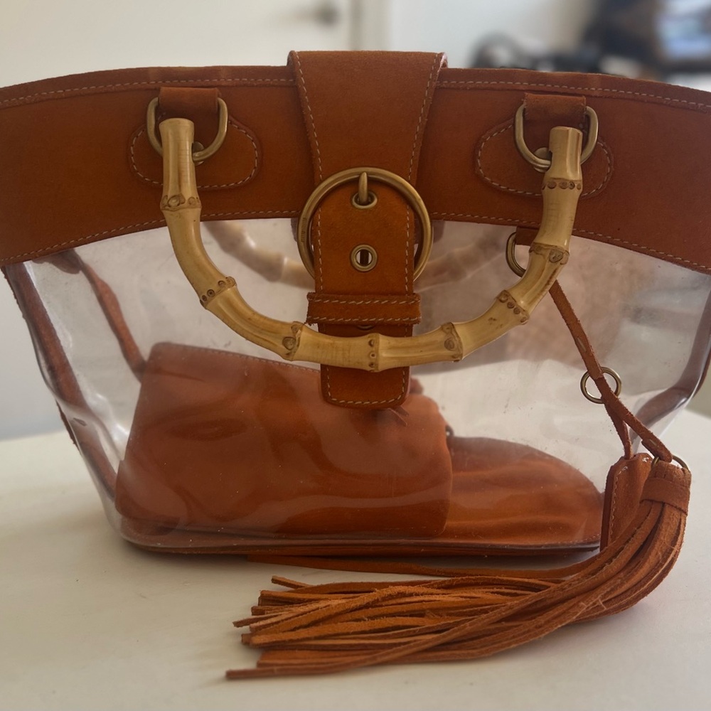 Miu Miu Clear PVC Tote with Orange Suede Trim and Bamboo Handles - Picture 3 of 14